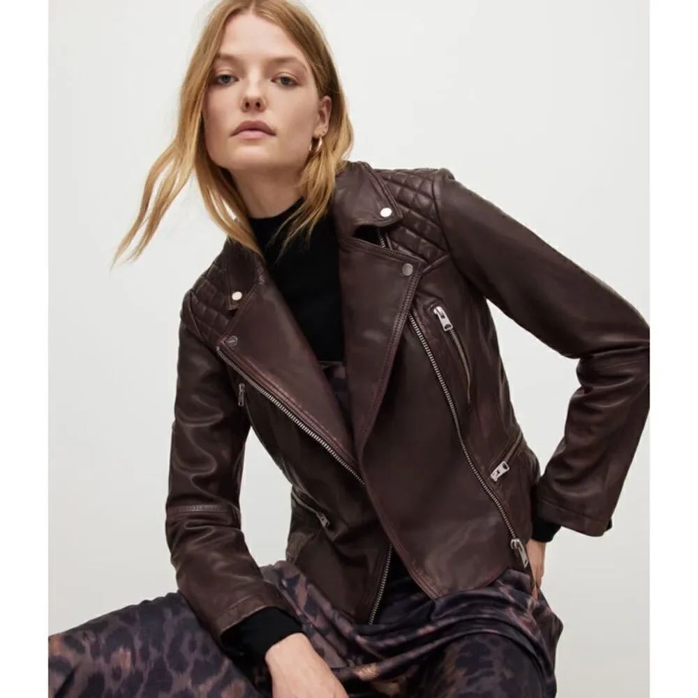 All Saints Catch (Cargo) leather Moto Jacket in Oxford Red